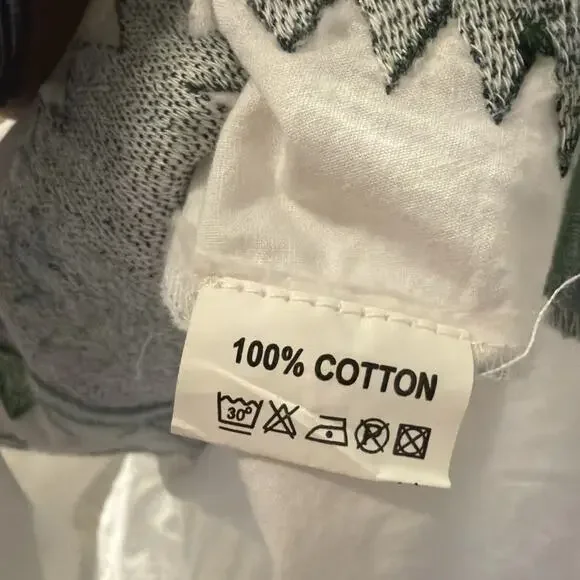 Julia Amory Coatue Caftan Dress Floral Embroidered White Green Cotton Sz XL - Picture 3 of 3